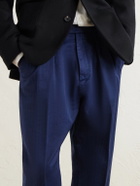 Massimo Alba - Stan Tapered Pleated Herringbone Cotton Trousers - Blue