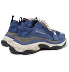 Balenciaga - Triple S Mesh, Suede and Leather Sneakers - Men - Blue