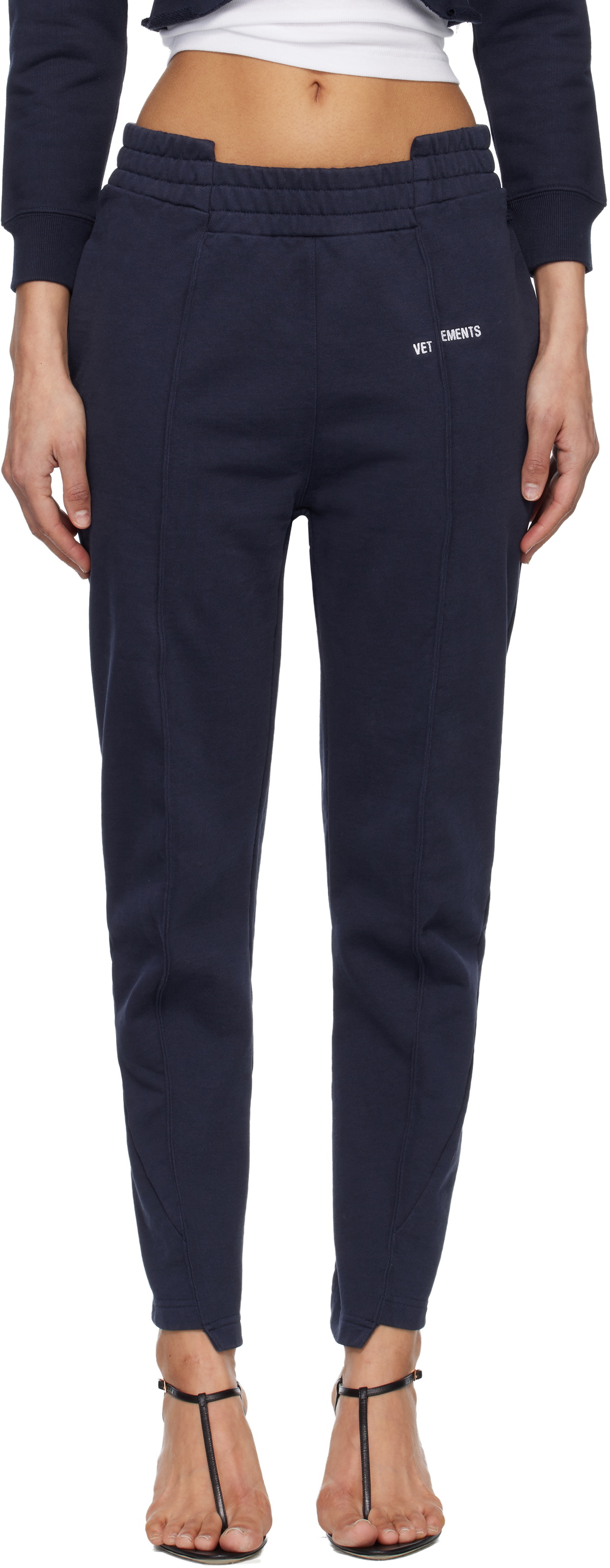 VETEMENTS Navy Cut Up Sweatpants