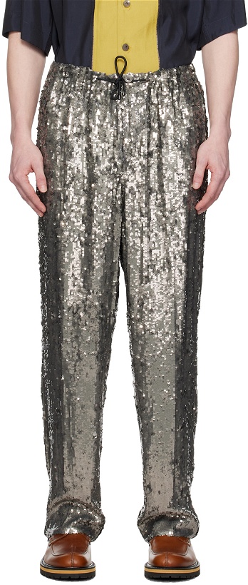 Photo: Dries Van Noten Gray Embellished Trousers