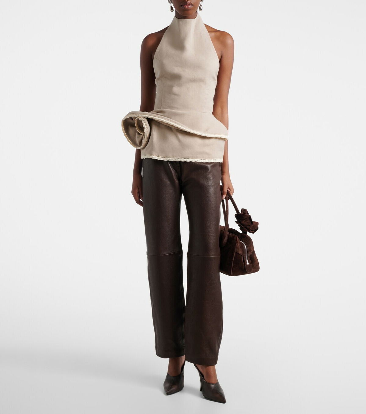 Magda Butrym Peplum floral-appliqué linen top