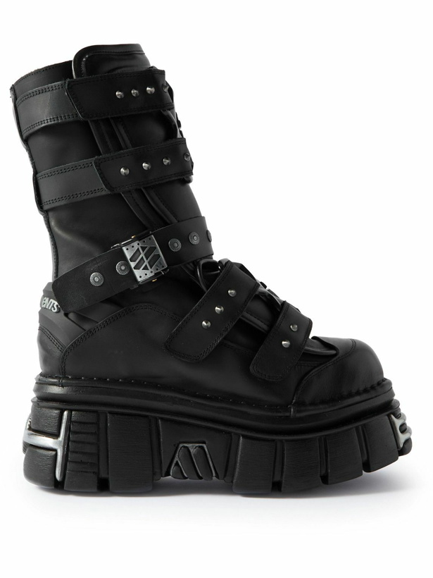 Photo: VETEMENTS - New Rock Gamer Embellished Leather Platform Boots - Black
