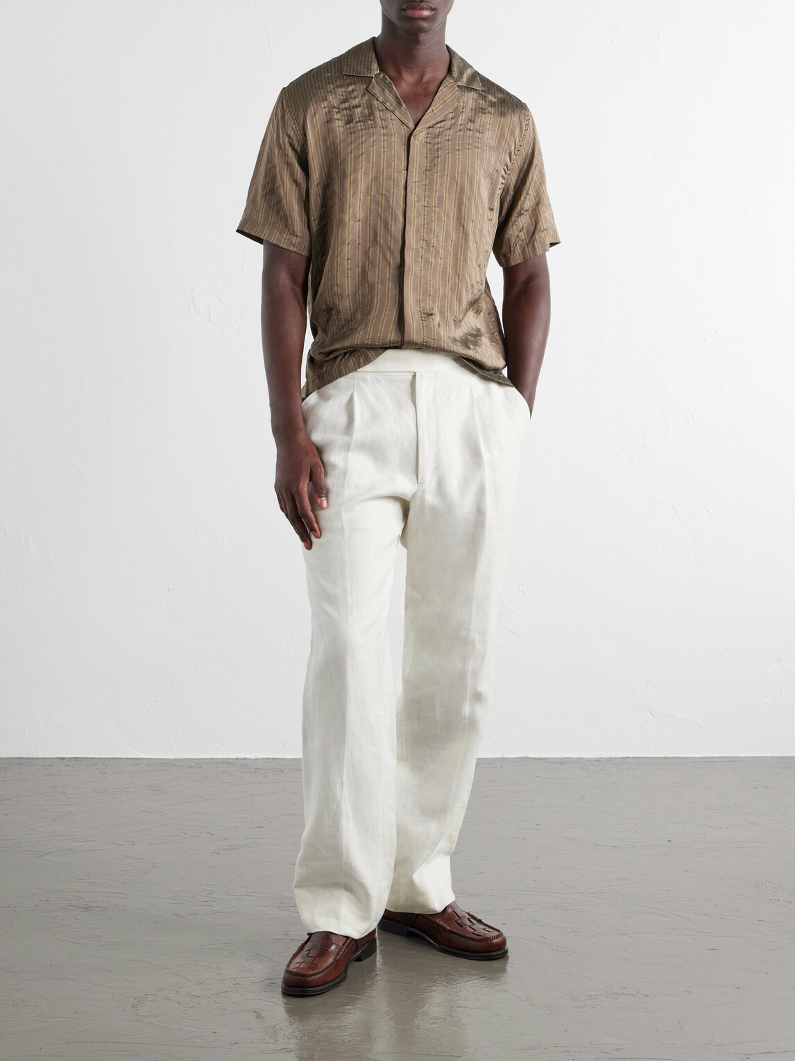 Orlebar Brown - Maitan Villa Camp-Collar Striped Woven Shirt - Brown