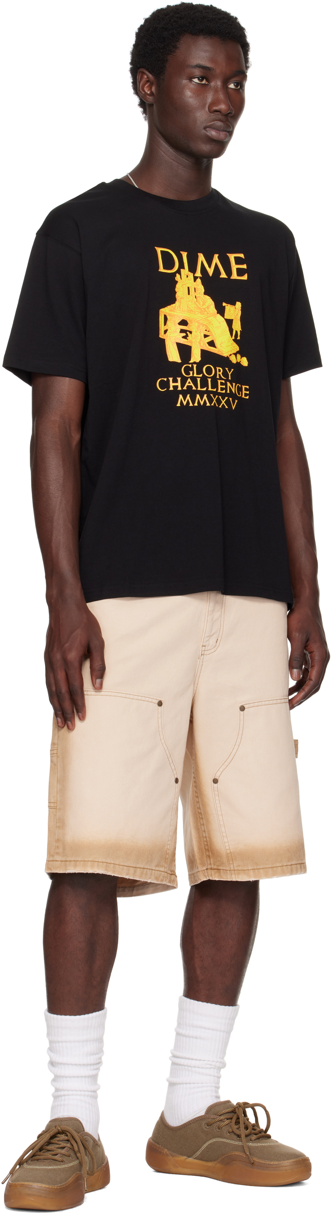 Dime Beige Carpenter Denim Shorts