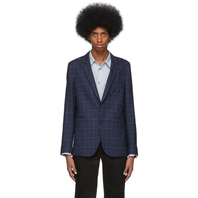 Photo: PS by Paul Smith Navy Check Unlined Blazer