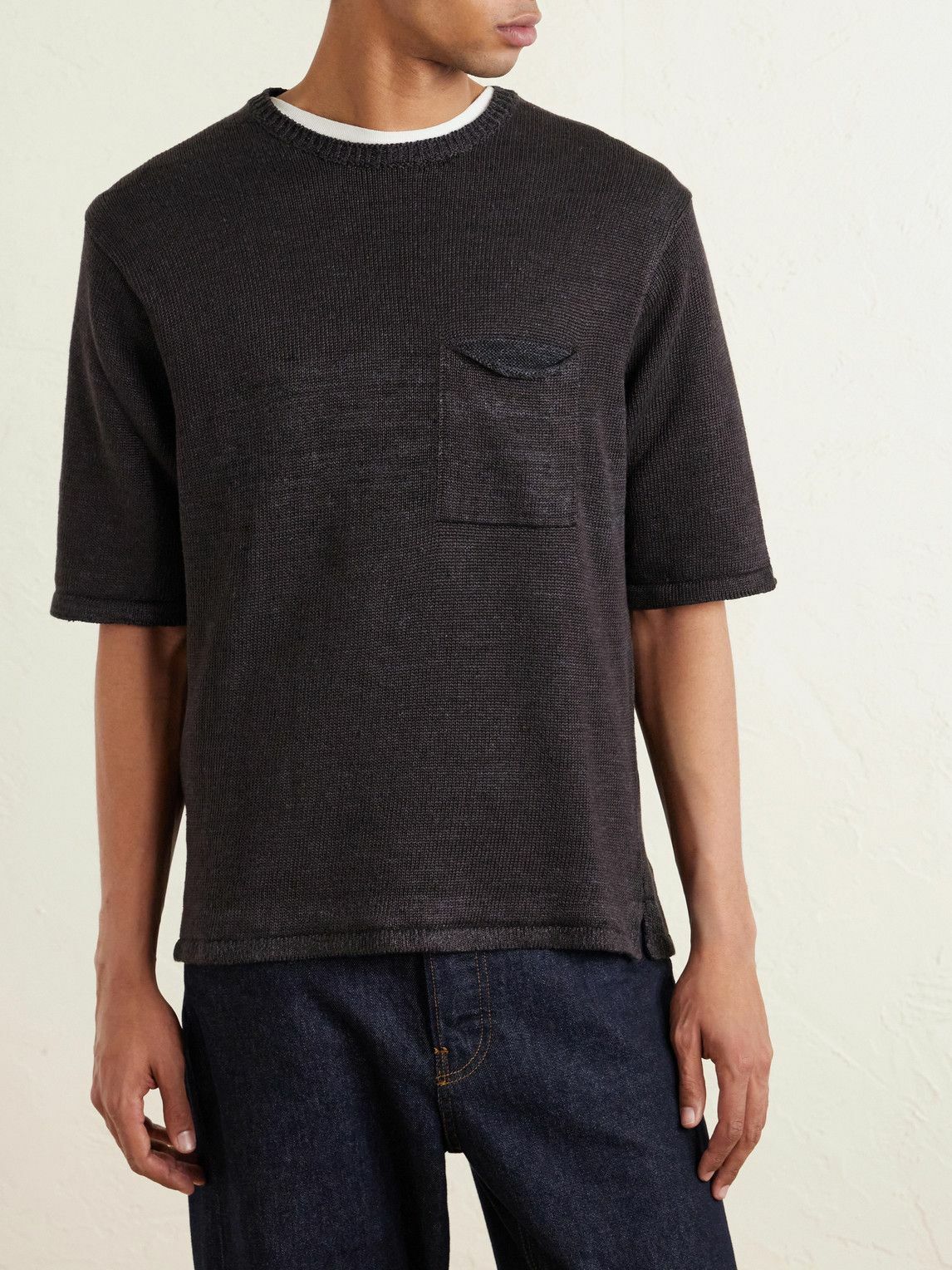 Inis Meáin - Knitted Linen T-Shirt - Brown