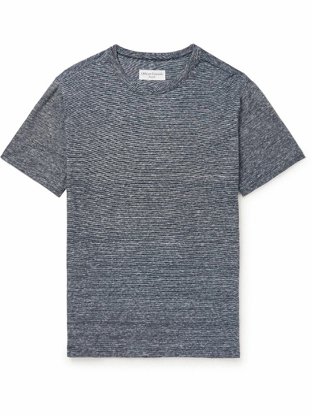 Photo: Officine Générale - Slim-Fit Striped Cotton and Linen-Blend T-Shirt - Blue