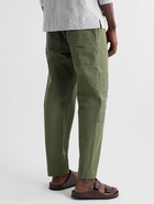 Officine Générale - Edouard Tapered Belted Garment-Dyed Stretch-Cotton Twill Trousers - Green