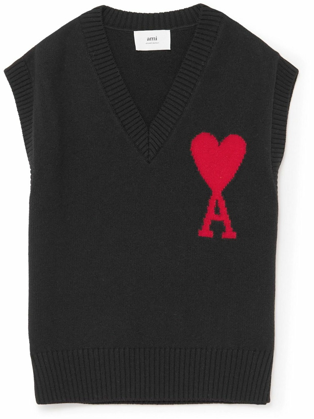 Photo: AMI PARIS - Logo-Jacquard Wool Sweater Vest - Black