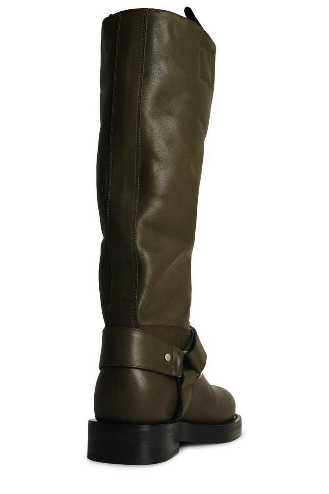 BURBERRY Size 8.5 Green Leather Pull On Boots BURBERRY Size 9.5 Forest Green Leather Pull On Belted Boots  main image 4