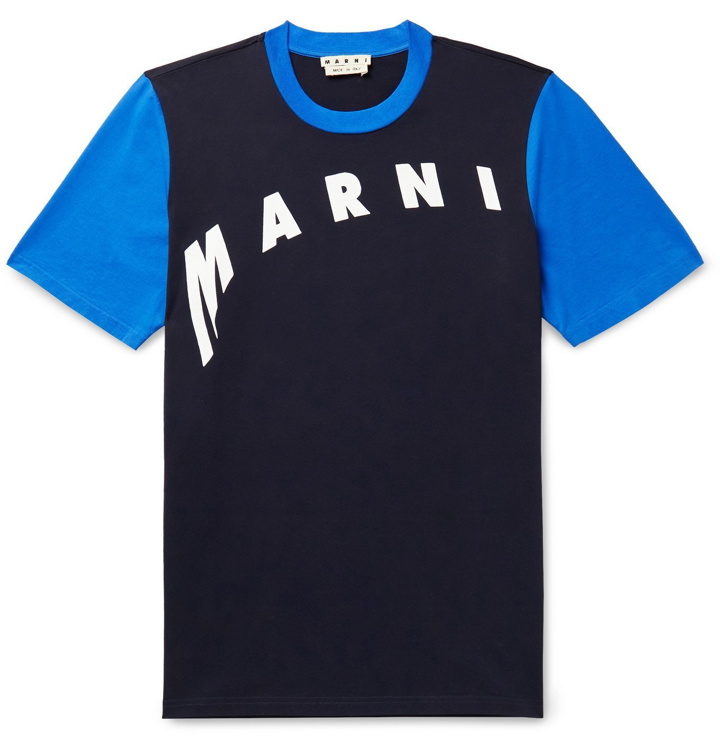 Photo: MARNI - Logo-Print Colour-Block Cotton-Jersey T-Shirt - Blue
