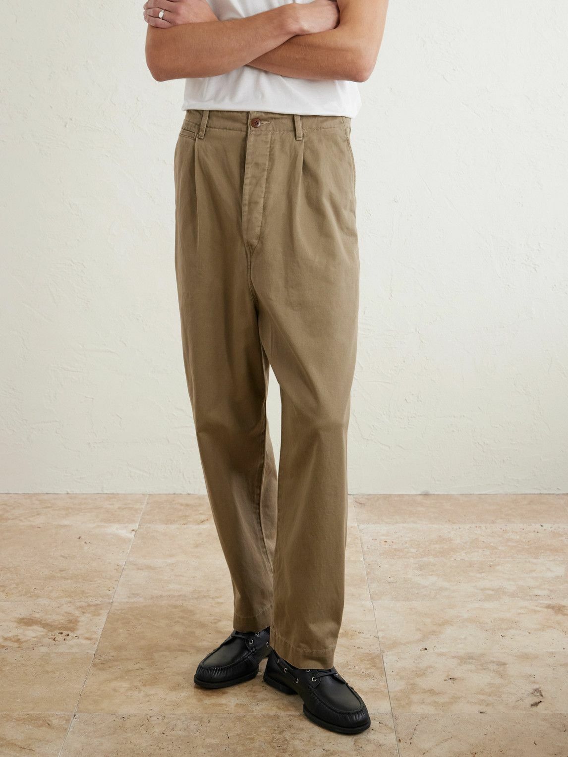 KAPITAL - Straight-Leg Pleated Cotton-Twill Chinos - Neutrals