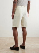 Boglioli - Straight-Leg Pleated Cotton-Blend Poplin Shorts - Neutrals