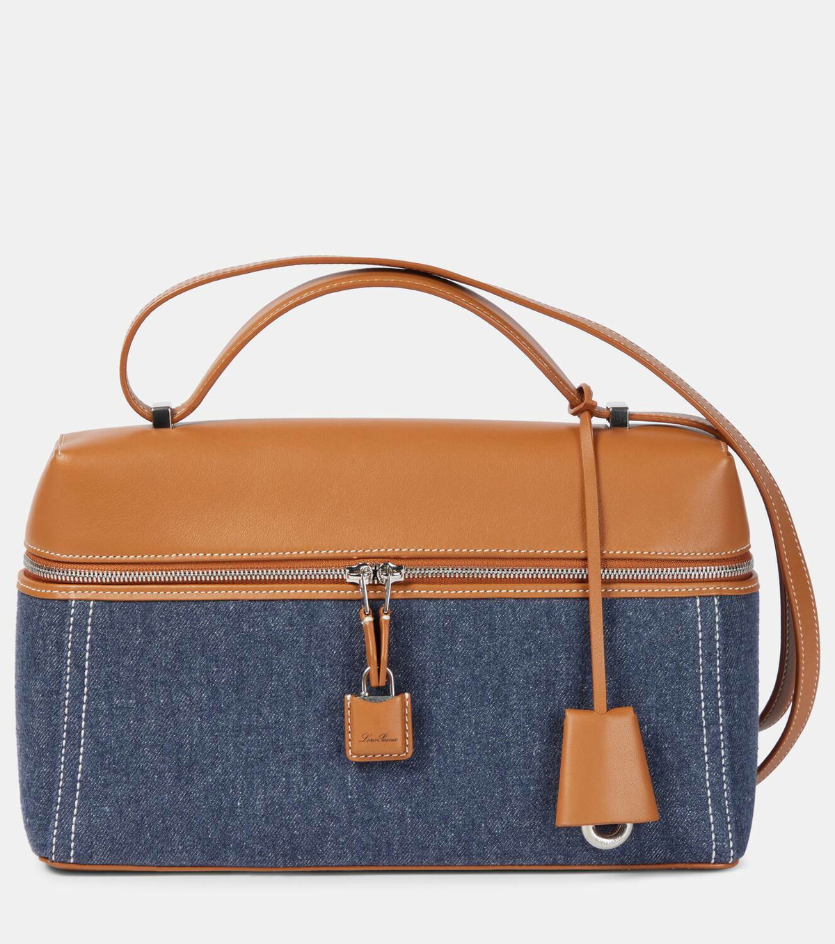 Loro Piana Leather-trimmed denim shoulder bag
