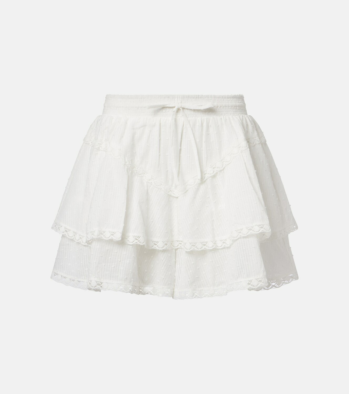 Poupette St Barth Thia embroidered tiered cotton shorts
