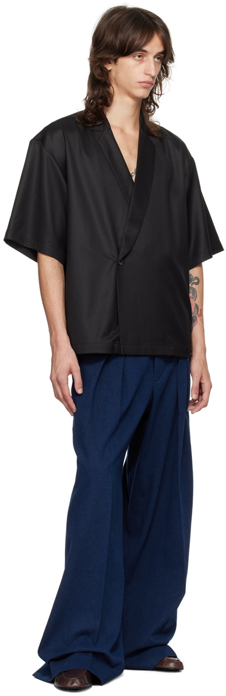 King & Tuckfield Black Notch Collar Wrap Shirt