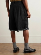 Kartik Research - Straight-Leg Pleated Embroidered Linen Shorts - Black
