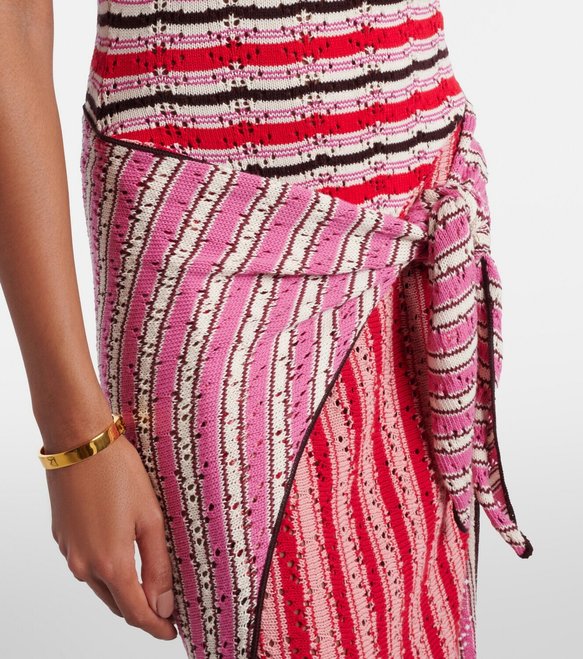 The Attico Striped crochet cotton midi dress