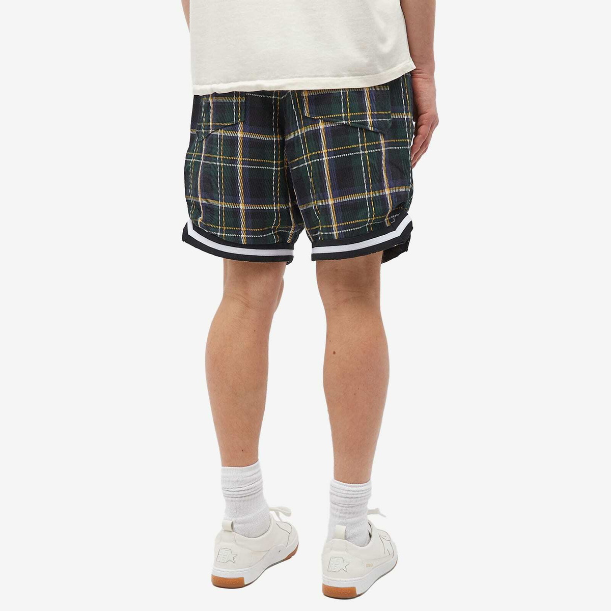 Rhude Men's Flannel Court Logo Short in Multi Green Rhude