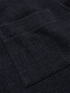 Ermenegildo Zegna - Logo-Embroidered Herringbone Cotton and Wool-Blend Robe - Blue