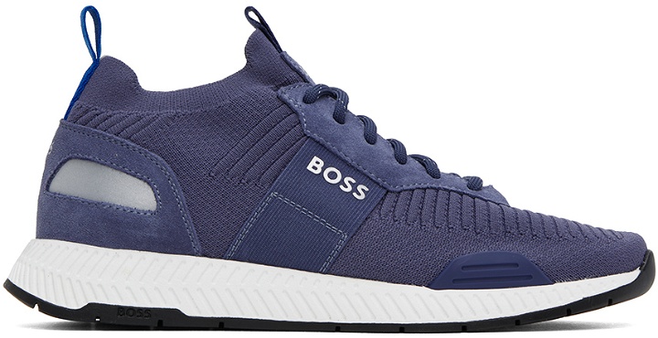 Photo: BOSS Navy Structured Knit Sneakers