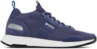 BOSS Navy Structured Knit Sneakers