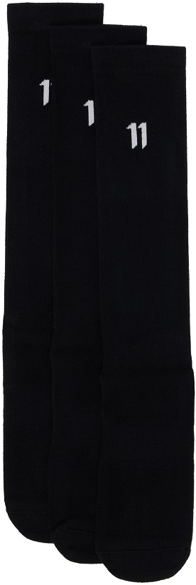 Photo: 11 by Boris Bidjan Saberi Three-Pack Black Logo & Type Socks