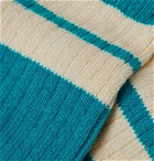Entireworld - Varsity Striped Ribbed Recycled Cotton-Blend Socks - Blue
