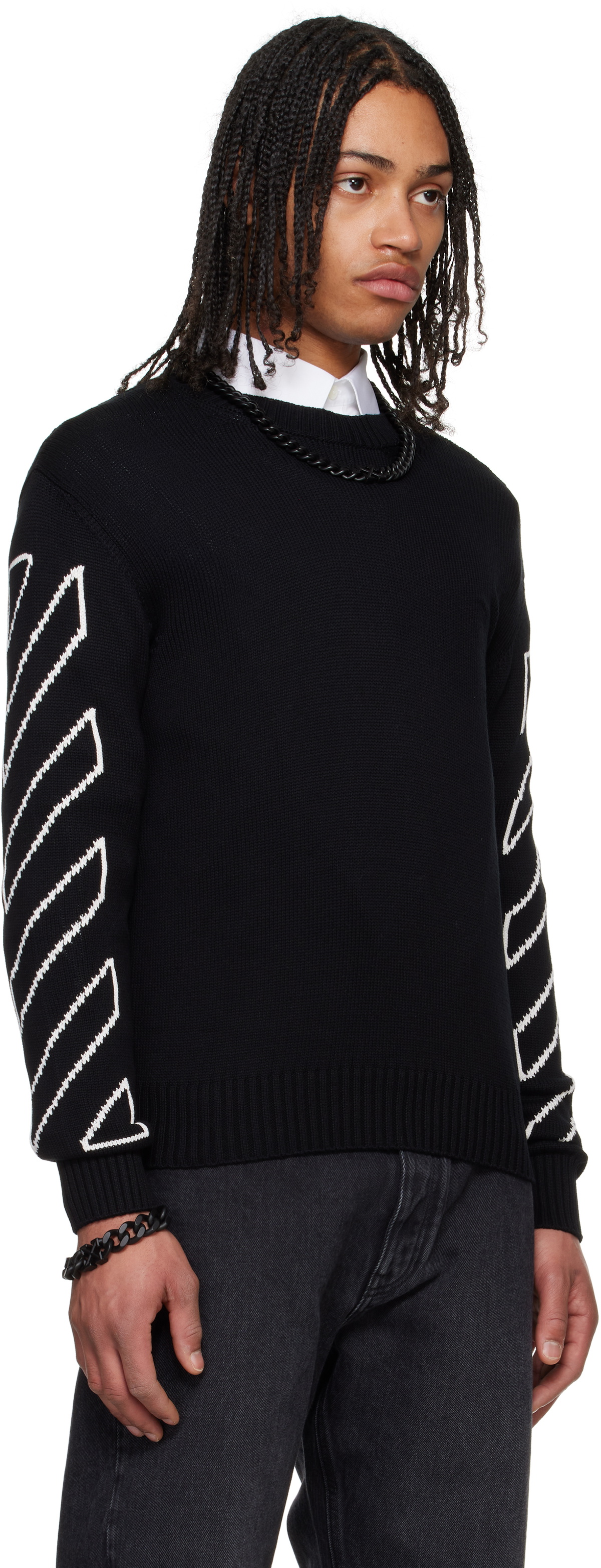 Off-White Black Diagonal Outline Knit Sweater Off-White