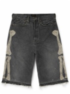 KAPITAL - Wide-Leg Appliquéd Denim Shorts - Black