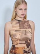 Jean Paul Gaultier Mesh Printed Journal Tank Top