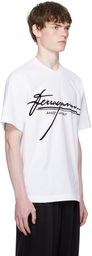 Ferragamo White Crew Neck Printed Signature T-shirt