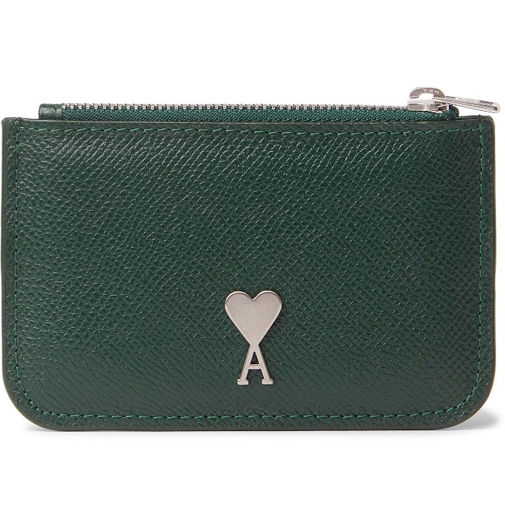 Photo: AMI - Logo-Detailed Full-Grain Leather Zipped Cardholder - Green