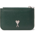 AMI - Logo-Detailed Full-Grain Leather Zipped Cardholder - Green