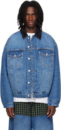 Alexander Wang Blue Plaid Combo Reversible Trucker Denim Jacket