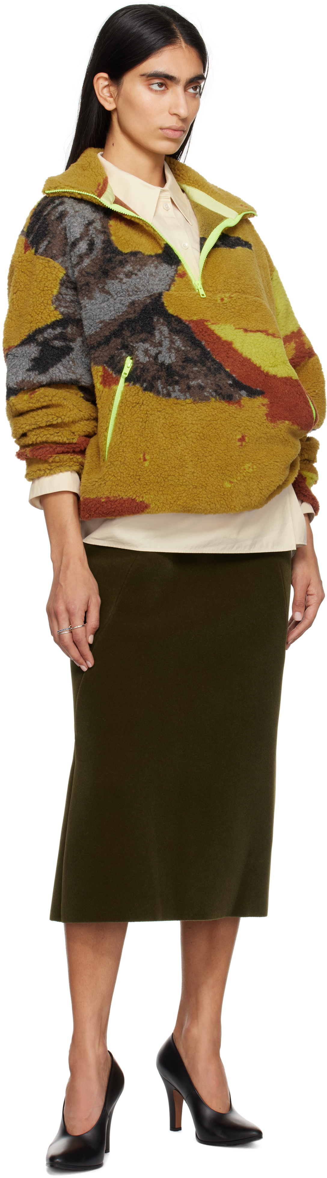 Conner Ives Khaki Recycled Fleece 1/2 Zip Sweater