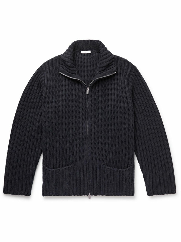 Photo: The Row - Malen Ribbed Cashmere Zip-Up Cardigan - Blue