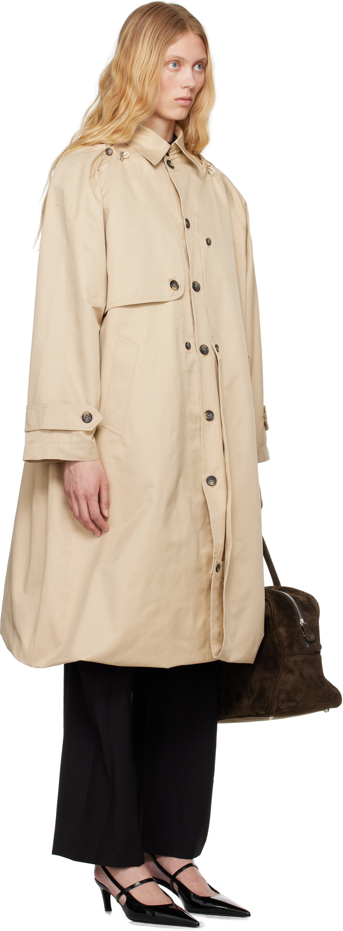 Rokh Beige Balloon Shape Buttoned Trench Coat