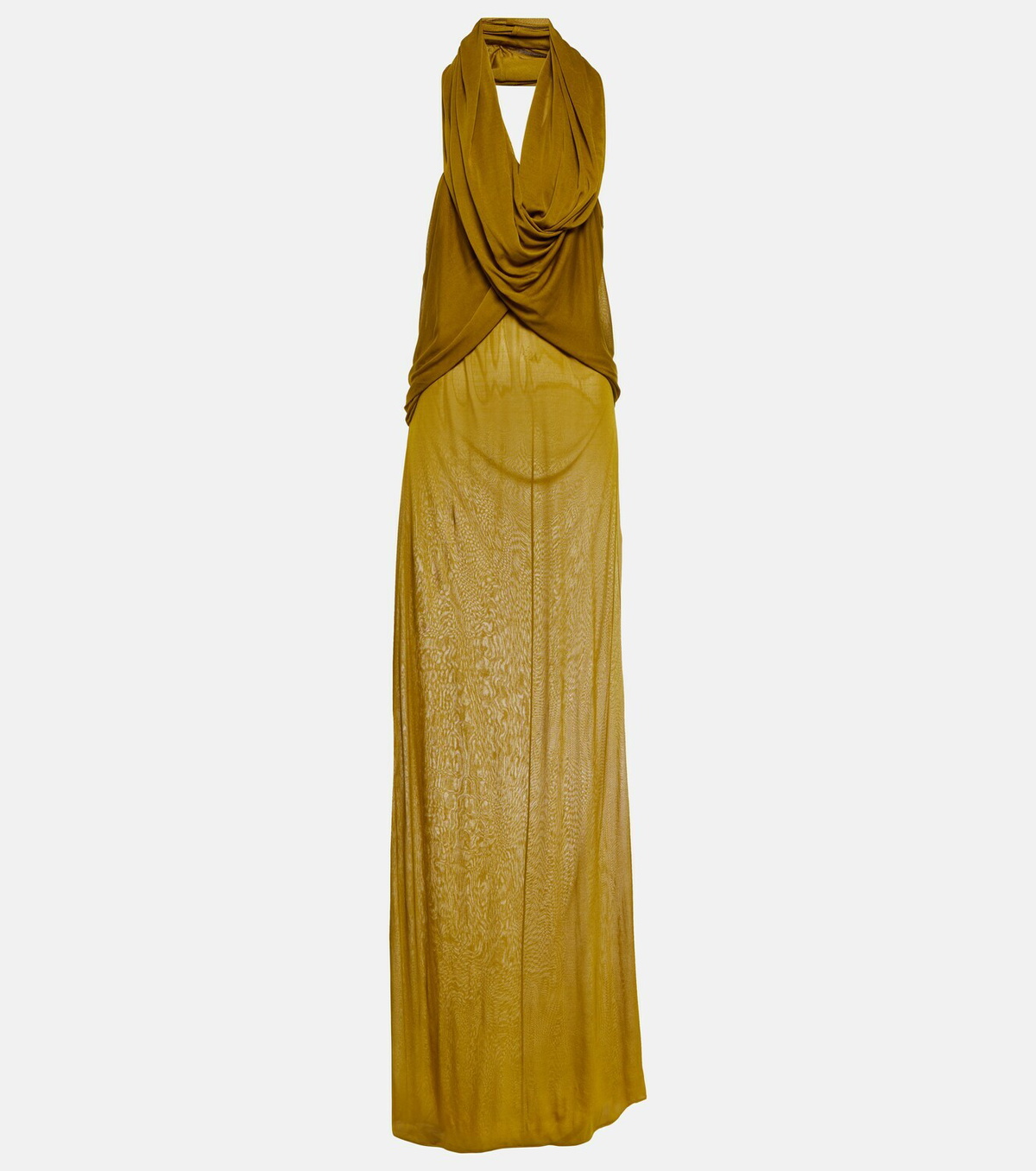 hooded gold dress Halter Neck Hooded Dress with Cape Sleeves – Gattinolli by Marwan main image 0