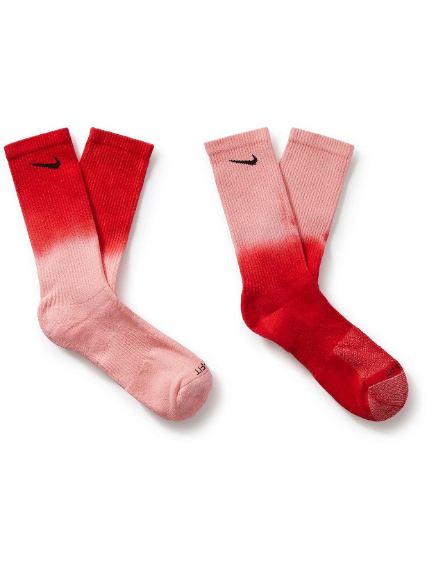 Photo: Nike - Two-Pack Everyday Cushioned Dip-Dyed Ribbed Dri-FIT Cotton-Blend Socks - Red