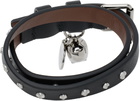 McQueen Black Hammered Studs Double-Wrap Bracelet