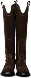 GANNI Brown Suede Western Tall Boots
