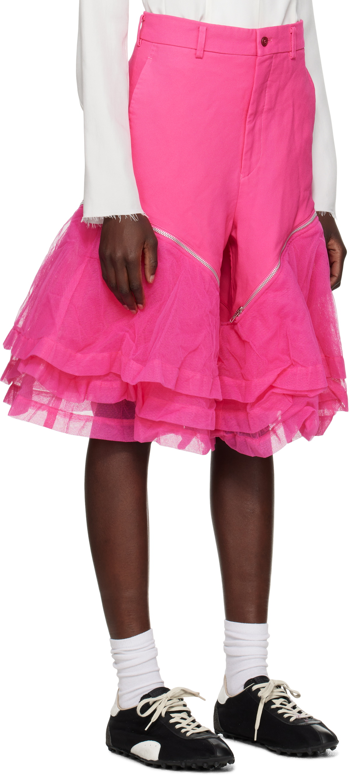 Comme des Garçons Homme Plus Pink Gabardine & Nylon Tulle Garment Treated Shorts