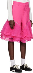 Comme des Garçons Homme Plus Pink Gabardine & Nylon Tulle Garment Treated Shorts