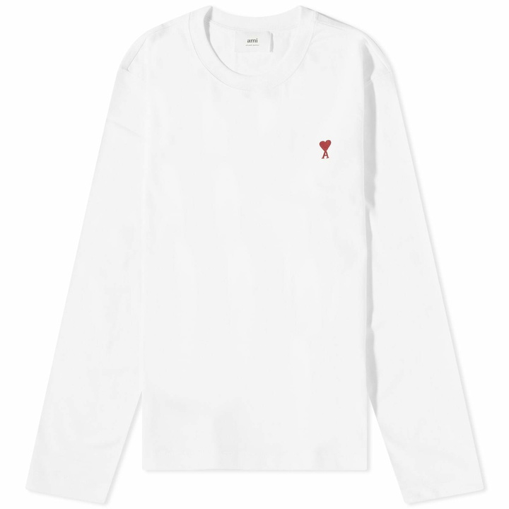 Photo: AMI Paris Men's Long Sleeve Small A Heart T-Shirt in White