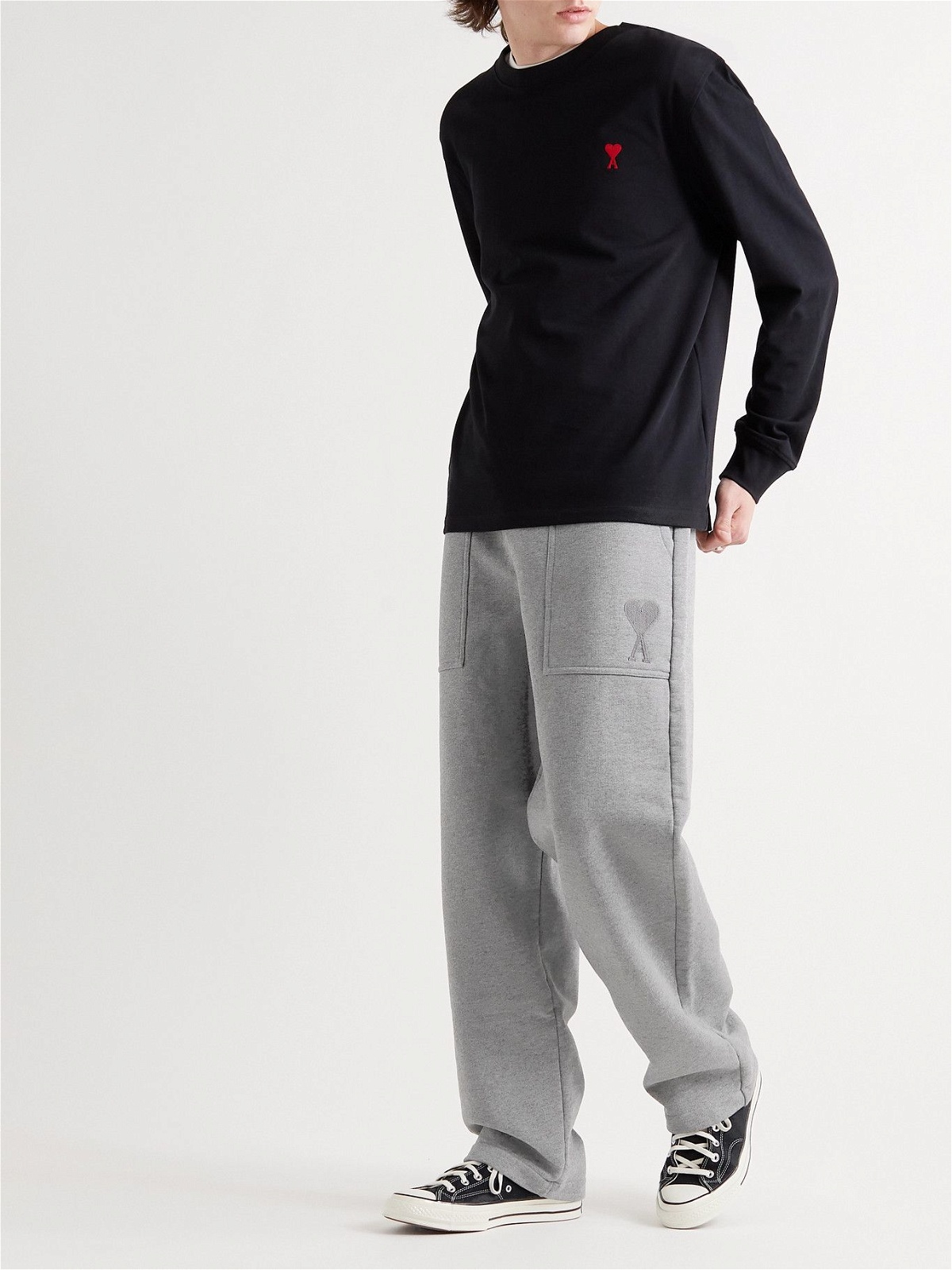 AMI PARIS - Logo-Embroidered Cotton-Jersey Sweatpants - Gray AMI