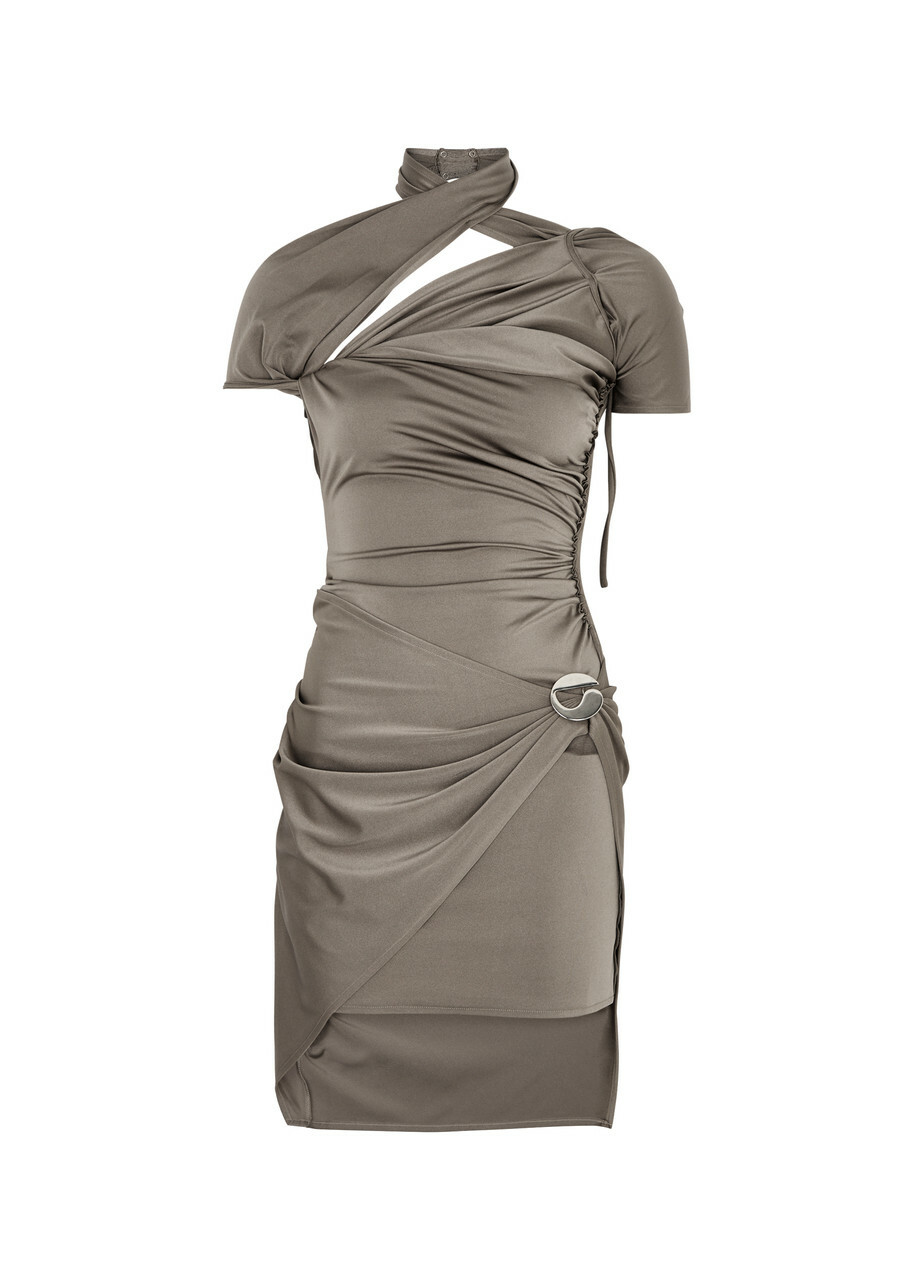 Coperni Ruched Cut-out Stretch-jersey Mini Dress Grey Coperni Coperni Ruched Cut-out Stretch-jersey Mini Dress Grey Coperni