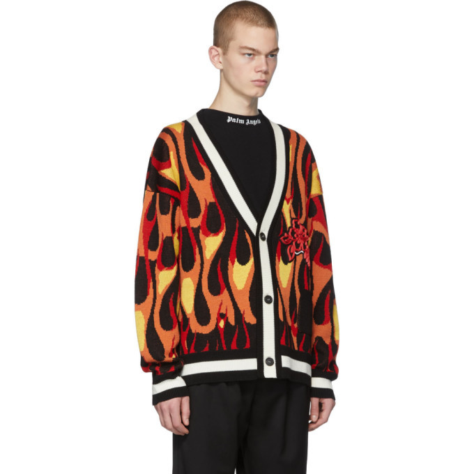 Palm Angels Multicolor Wool Flames Cardigan Palm Angels