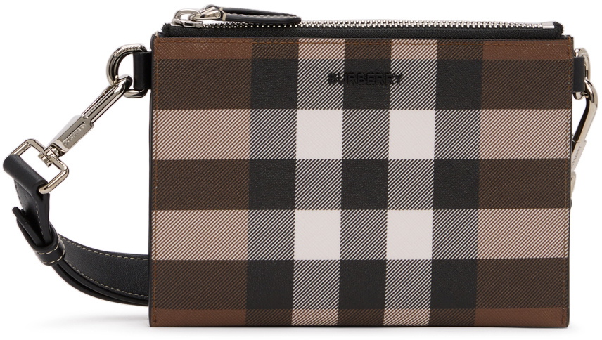 Burberry Black/Brown Check Coated Canvas Messenger Bag - Yoogi's Closet