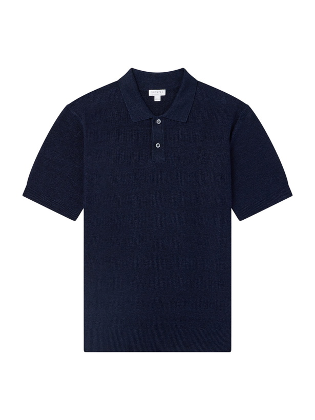 Photo: Sunspel - Honeycomb-Knit Linen and Silk-Blend Polo Shirt - Blue